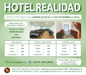 Nuevos precios del HOTEL REALIDAD (Julio a Diciembre de 2016)
